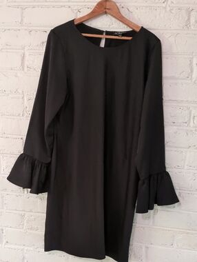 J. Crew Black Long-Sleeve Shift Dress with Ruffle Cuffs
